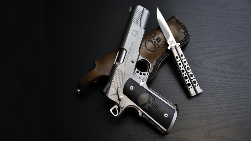 government, danger, army, warning sign, single Object, the Punisher, skull, black background, communication, handle, indoors, bullet, semi-Automatic Pistol
