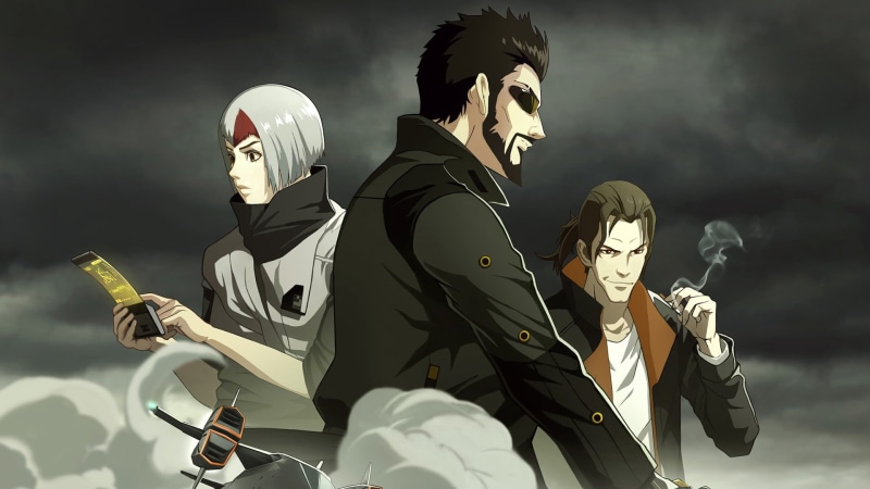 low angle view, human representation, Adam Jensen, dark hair, three quarter length, holding, headwear, video games, indoors, weapon, nature, white hair