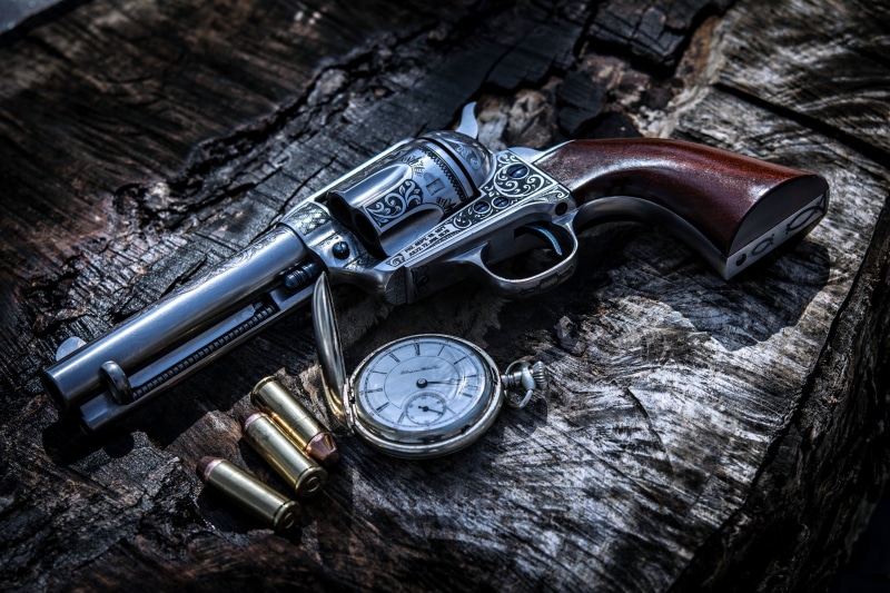 clock, weapon, bullets, rukoyat, pistol, stvol, 4K, Gun, ammunition, Revolver