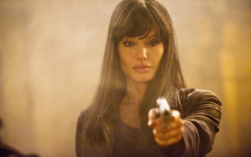 female, pistol, jolie, weapon, 1080P, movies, movie, guns, girl, girls, gun, angelina, brunette, weapons, females, actress, women, salt