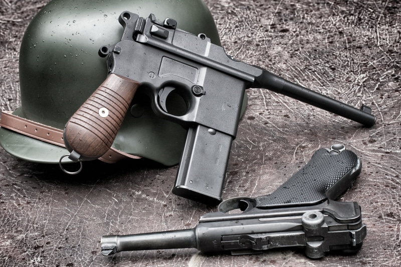 bullet, pistols, sniper, battle, two, war, rifle, handgun, close-up, Luger, day, aggression, military, aiming, gun, black, security, violence, metal, ammunition