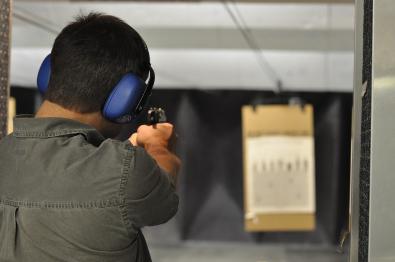sight, uniform, defense, ammunition, inside, weapon, shoot, Man, barrel, military, target shooting, security, gun, safety, room, holding, 4K, shooting a weapon