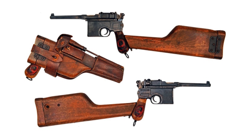weapons, army, wood - Material, automatic, sign, brown, no People, old, aiming, weapon, indoors, single Object, " Mauser", ammunition, aggression, assault
