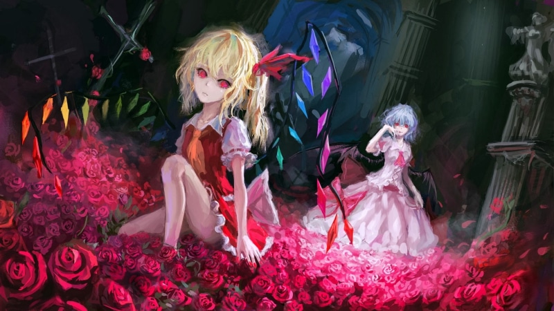 adult, anime, indoors, clothing, human representation, real people, representation, Remilia Scarlet, Touhou, festival, female likeness, creativity, Flandre Scarlet