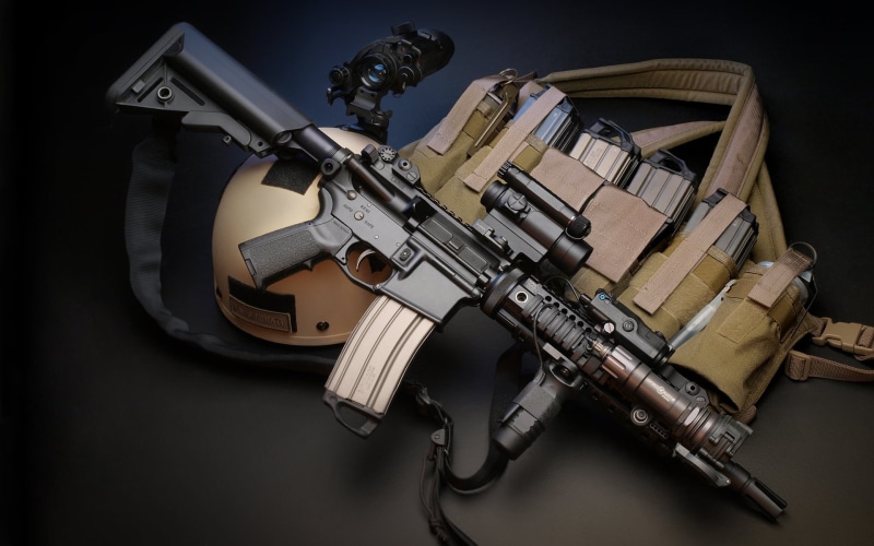 barrel, power, high angle view, sign, terrorism, optics, assault rifle, violence, Larue Tactical, security, conflict, gray, shooting A Weapon, warning sign