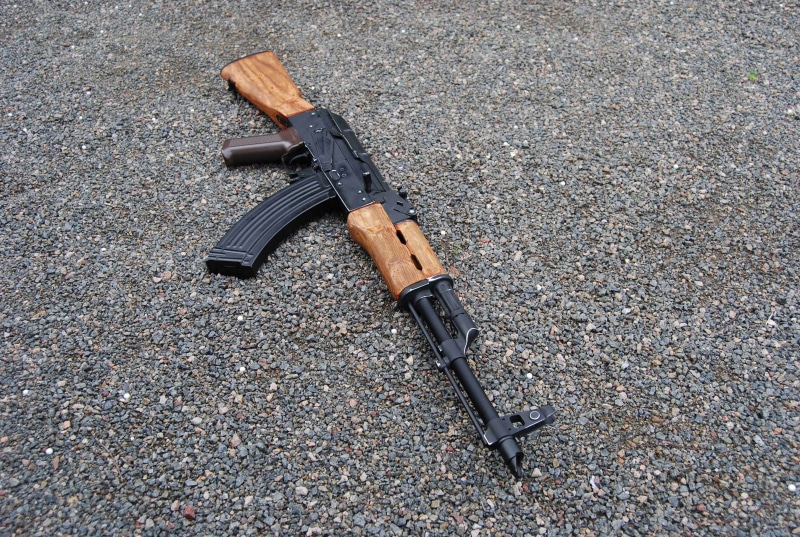 no people, weapon, aggression, bullet, day, communication, automatic, field, ak, protection, rifle, machine, AKM, security, handgun, black color, weapons