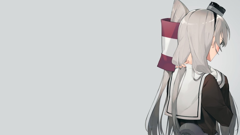 Amatsukaze (Kancolle), 2K, sailor uniform, blushing, twintails, Kantai Collection, waifu2x, hair accessories, back, simple background