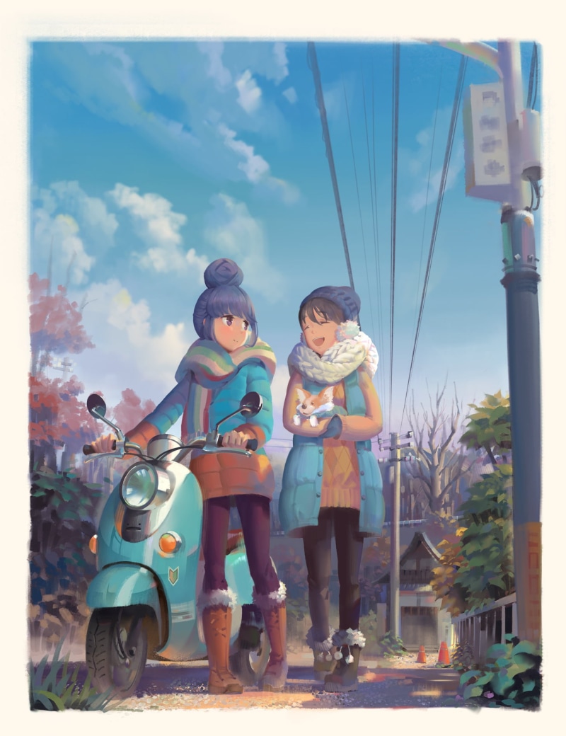 childhood, standing, full length, child, Rin Shima, men, Yuru Camp, transportation, offspring, 720P, Ena Saitou, girls, sky, anime girls, family, boys