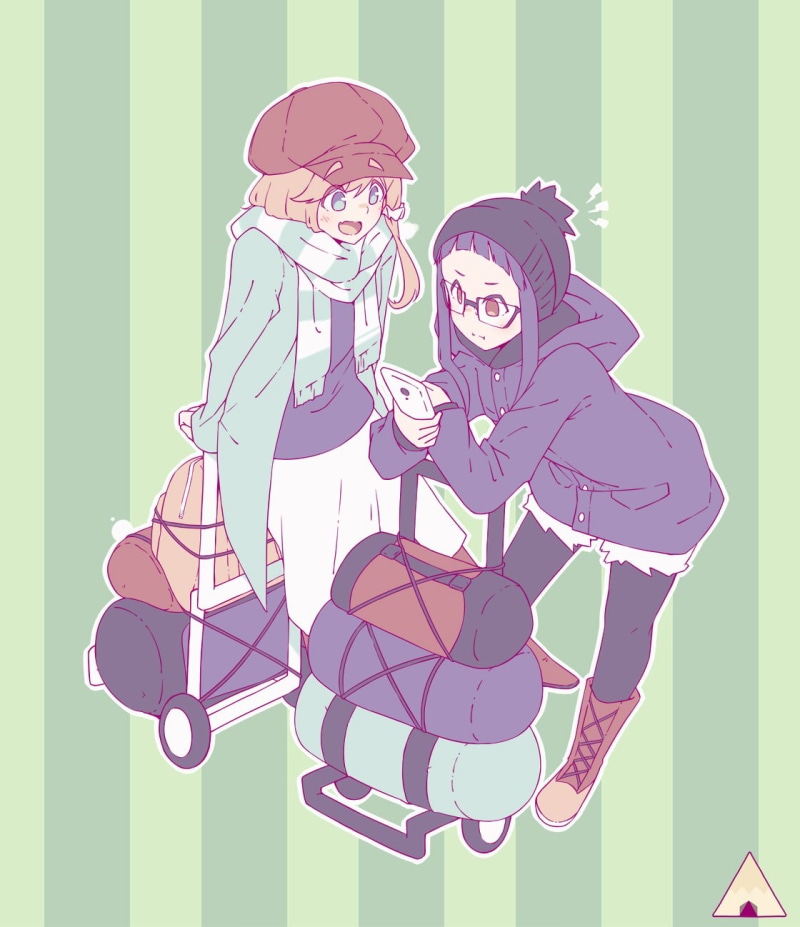 Yuru Camp, cartoon, teenage boys, clothing, people, hood, 720P, adult, two people, anime girls, portrait, Chiaki Oogaki, Nadeshiko Kagamihara, teenager