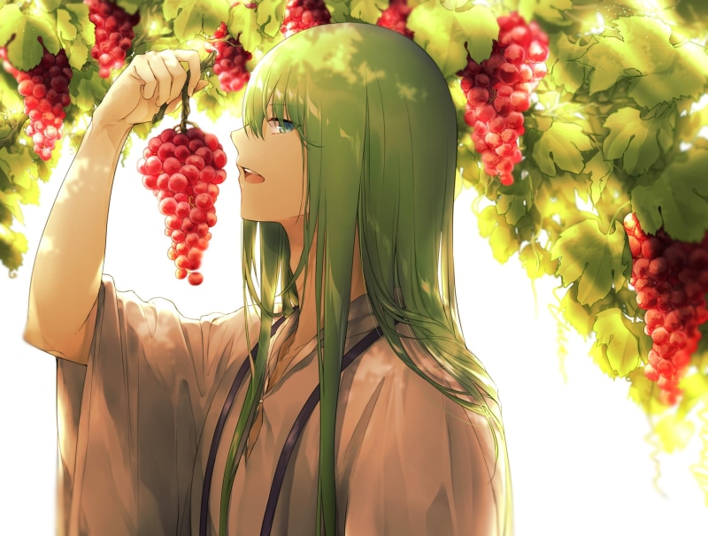 com, eyes, yuririensu, konachan, enkidu, hair, food, 238183, fruit, all, male, 1080P, aqua, green, order, fate, long, grand, (series)