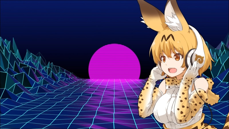 illuminated, vaporwave, anime, picture-in-picture, 3D, connection, futuristic, no people, Kemono Friends, nature, Serval (Kemono Friends), art and craft