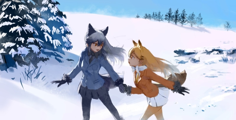 Silver Fox (Kemono Friends), Anime, 1080P, Kemono Friends, Ezo Red Fox (Kemono Friends)