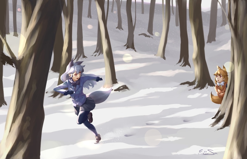 Anime, Kemono Friends, 1080P, Ezo Red Fox (Kemono Friends), Silver Fox (Kemono Friends)