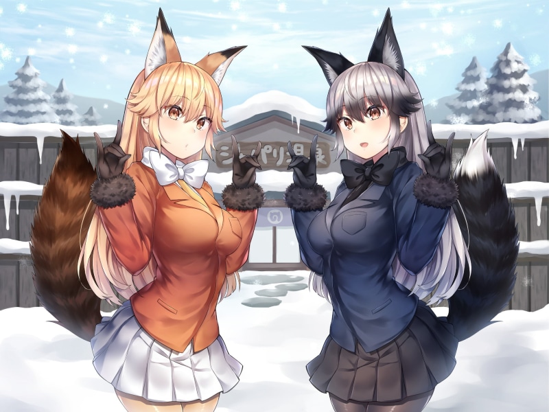 Anime, Silver Fox (Kemono Friends), Ezo Red Fox (Kemono Friends), 1080P, Kemono Friends
