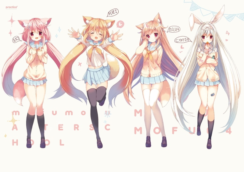 bunny ears, animal ears, gray hair, long hair, anime girls, pink hair, thigh-highs, inumimi, anime, knee-highs, blonde, stockings, 1080P, skirt, red eyes