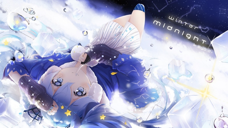 1080P, winter, blue hair, vulnerability, long hair, celebration, still life, Hatsune Miku, beauty in nature, art and craft, purple, close-up, fragility