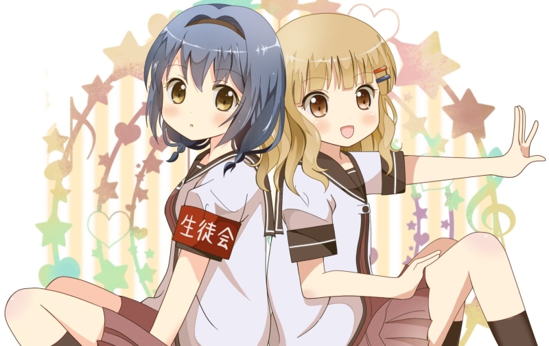 creativity, anime girls, no people, 720P, celebration, toy, Yuru Yuri, white background, smiling, emotion, artwork, Sakurako Ohmuro, representation, white skin