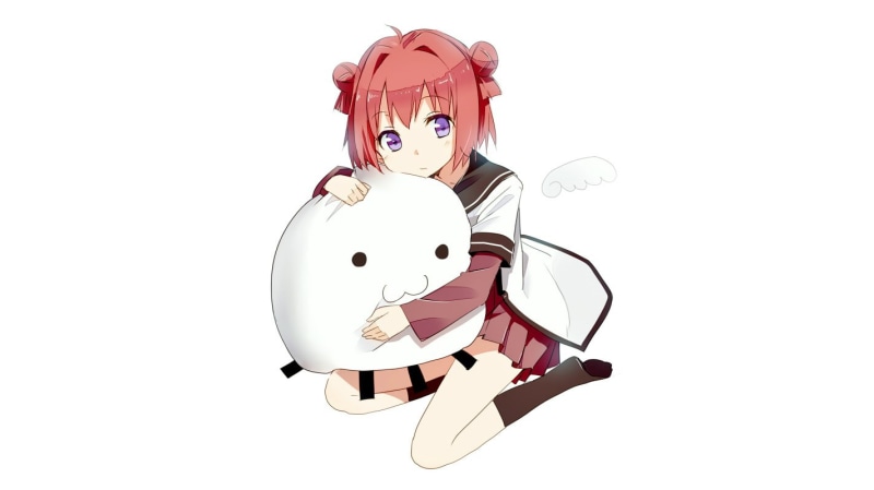 anime, redhead, simple background, fan art, 720P, women, school uniform, white background, high angle view, still life, toy, people, studio shot, white skin