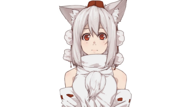 Okamimimi, disguise, standing, girl, dress, animal ears, long hair, studio shot, cut out, bare shoulders, indoors, cold, mask - disguise, adult, one person