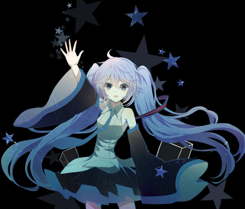 Vocaloid, open mouth, blue, skirt, tie, Hatsune Miku, anime girls, blue eyes, 1080P, anime, blue hair, long hair, cube, detached sleeves, simple background