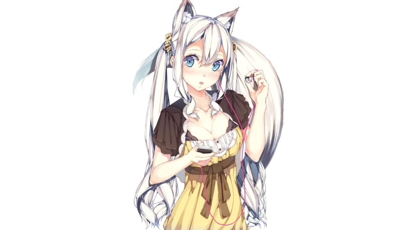nekomimi, blushing, original characters, 1080P, character, white hair, white, animal, eyes, hair, cat, ears, long, animal ears, characters, blue, long hair