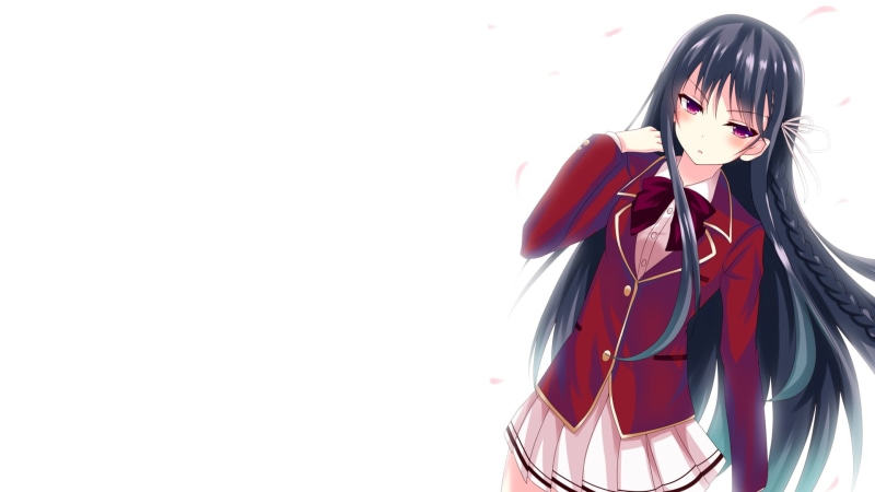 brunette, Horikita Suzune, anime, simple background, anime girls, 1080P, school uniform, Youkoso Jitsuryoku Shijou Shugi no Kyoushitsu e, long hair, open