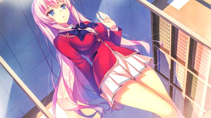 pink hair, anime, school uniform, open mouth, blue eyes, 1080P, anime girls, looking away, Sakura Airi, long hair, Youkoso Jitsuryoku Shijou Shugi no Kyoushitsu