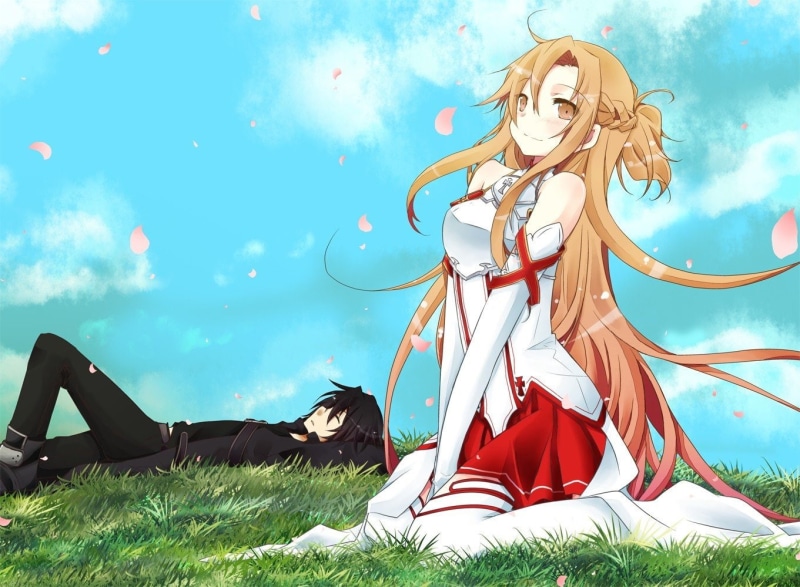 yuuki asuna, x, sky, yuuki, online, people, human representation, wind, outdoors, 1361x1000 px, religion, young adult, sword, field, full length, representation