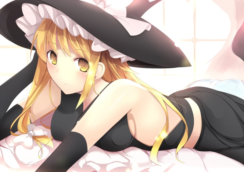 bed, fashion, hairstyle, witch, human representation, disguise, Kirisame Marisa, lifestyles, beautiful woman, adult, sunglasses, indoors, clothing, real people