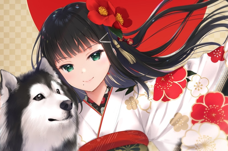 clothes, sunshine!!, 720P, animal, kimono, long, live!, eyes, flowers, konachan, japanese, green, love, 258036, close, com, mignon, waifu2x, dog, kurosawa