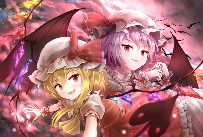 vampire, scarlet, minust, waifu2x, 235694, 1080P, touhou, com, flandre, 2girls, remilia, konachan