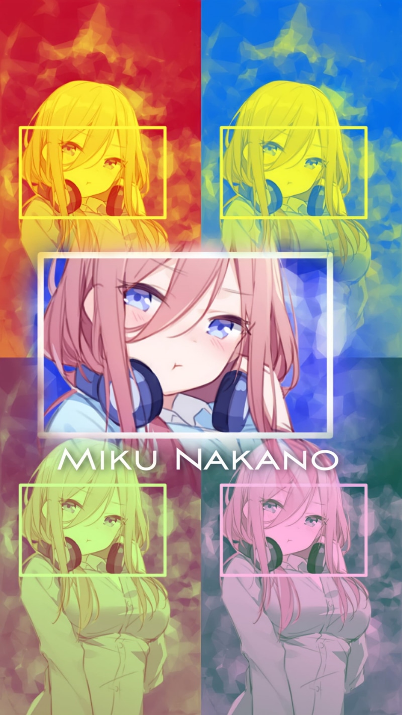Nakano Miku, 5-toubun no Hanayome, collage, phone, 1080P, waifu2x, anime girls