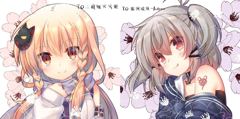 248078, hair, shaonu, blonde, waifu2x, konachan, brown, braids, long, eyes, scarf, jiang-ge, gray, com, anthropomorphism, 720P, 2girls, zhanjian, choker