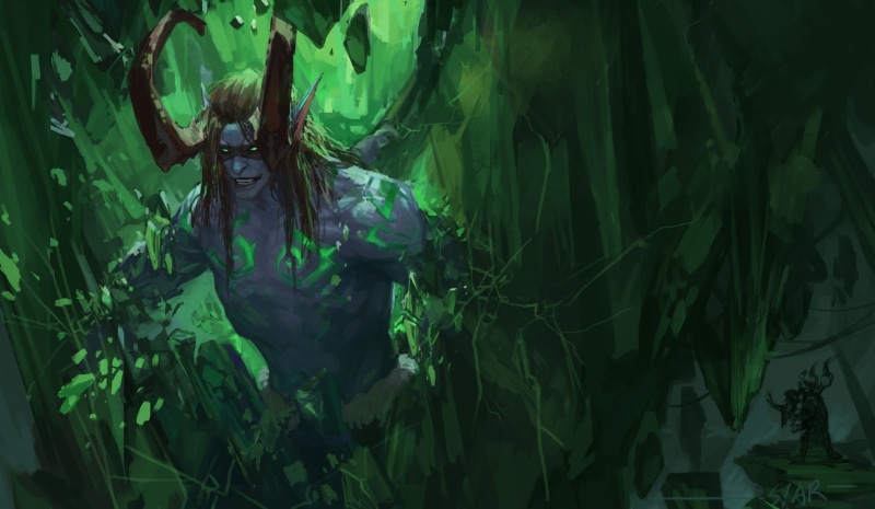 growth, World of Warcraft Legion, plant, human representation, dota, plant part, indoors, leaf, art and craft, night, tree, representation, terrorblade