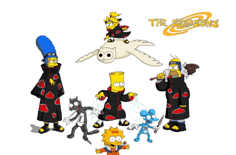 maggie, shippuden, cross, Naruto: Shippuden, lisa, homer, Homer Simpson, simpson, naruto, hd, 1080P, akatsuki, simpsons, bart, anime, art