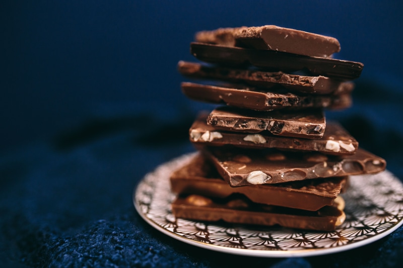 temptation, Close up, chocolate bar, gourmet, close, stack, table, dessert, chocolate, still life, close-up, sweet Food, macro, 5K, studio shot, nut, dark