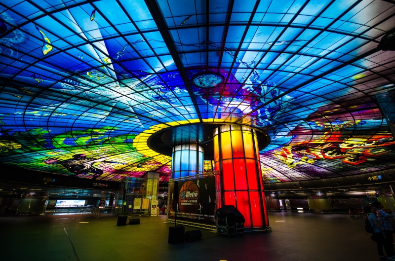 multi colored, built structure, arts culture and entertainment, day, transportation, kaohsiung taiwan, colorful, architecture, men, pattern, indoors, mrt station