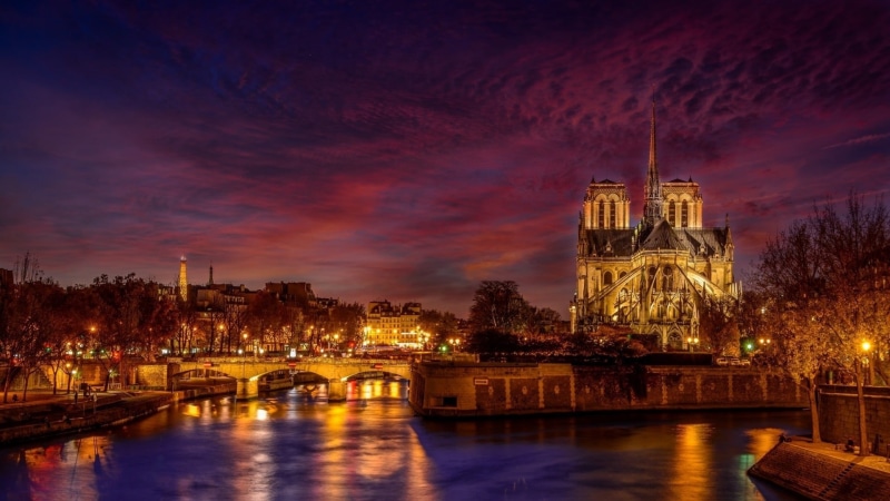 bridge, no people, connection, bridge - man made structure, tourist attraction, tower, notre dame de paris, lighting, paris, city, building, building exterior