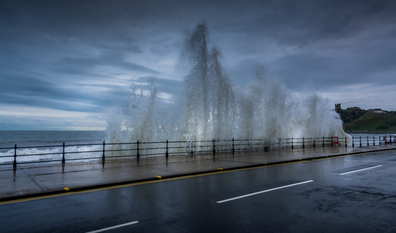 fountain, powerful, waves, transportation, north yorkshire, no people, city, yorkshire, uk, high tide, spraying, nature, tide, morning, road, body, power in nature