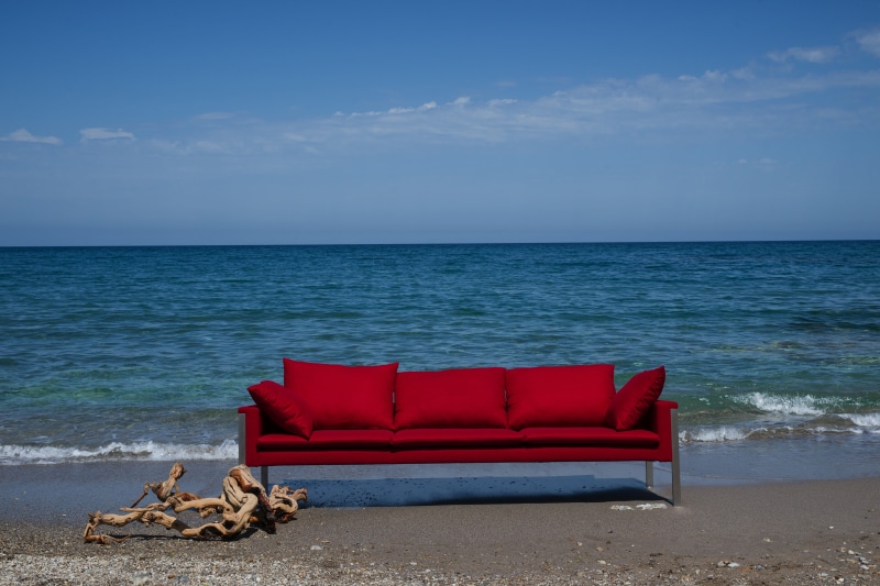 beautiful, blue, 5K, water, product photo, sofa, comfortable, decor, red, composition, style, decoration, architecture, background, no people, daytime