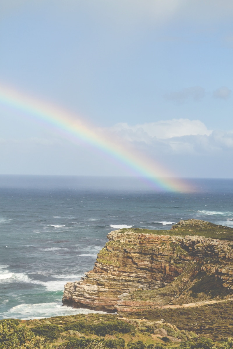 africa, double rainbow, formation, idyllic, horizon, rock, wave, beauty in nature, photography, nature, tranquil scene, sky, day, outdoors, beach, cliff