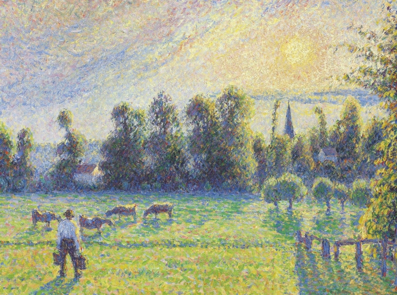 1080P, landscape, picture, Camille Pissarro, cows, Pasture. Sunset. Eragny
