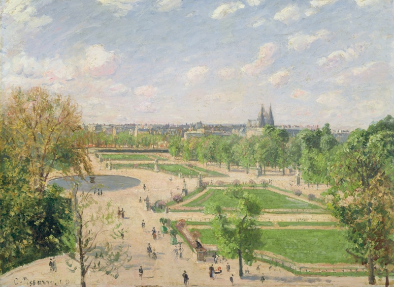 Park, Paris, The Gardens Of The Tuileries. Morning. Spring, the city, picture, Camille Pissarro, landscape, 2K