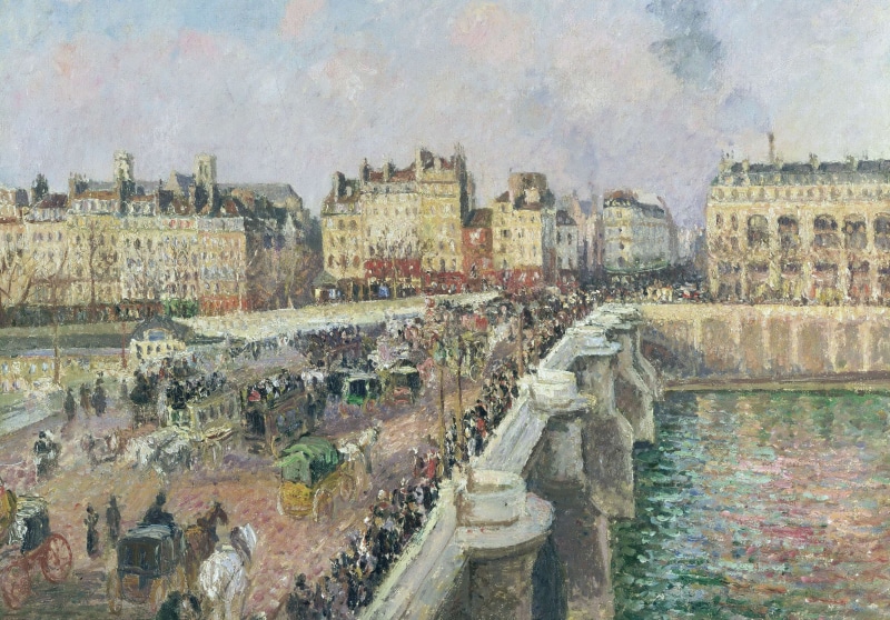 Pont-Neuf A Sunny Day, the urban landscape, 2K, bridge, Camille Pissarro, Paris, picture