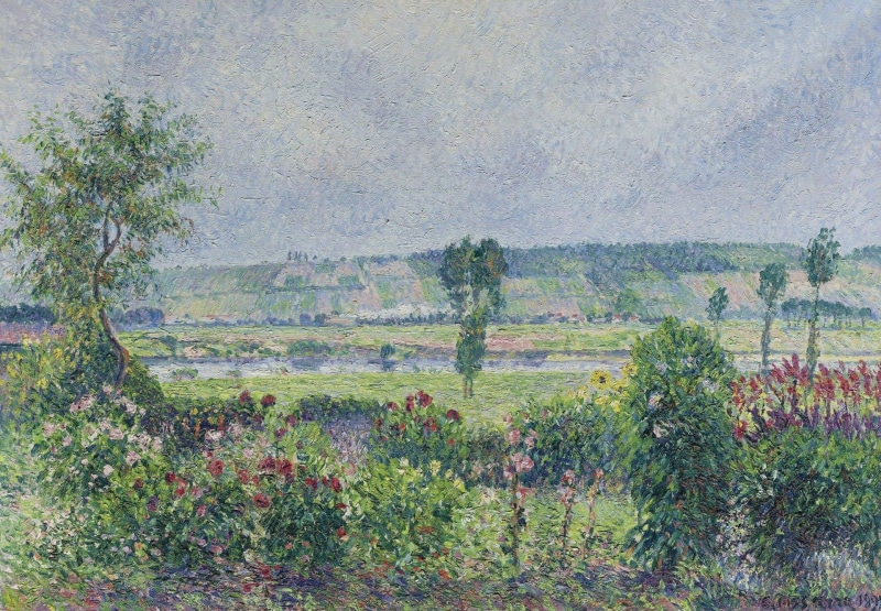 Camille Pissarro, 1080P, landscape, picture, Valley of the Seine near Dumps. Garden Of Octave Mirbeau