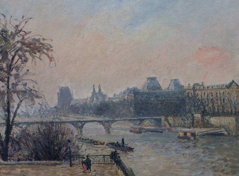 the urban landscape, The Seine and the Louvre, picture, Camille Pissarro, bridge, river, Paris, 1080P