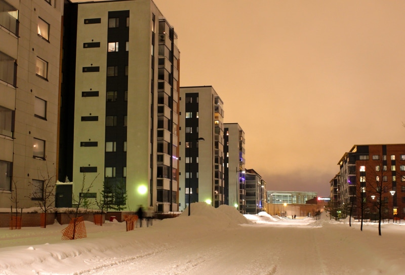 dusk, architecture, street light, building, Winter, Ice, night, lights, 4K, outdoors, evening, nature, illuminated, sky, window, skyscraper, snowing, cities