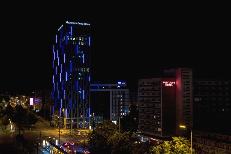 violet, office building exterior, autos, blue, night photograph, no people, light, night, transportation, lamps, illuminated, capital, building exterior