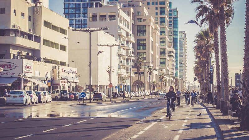 city life, transportation, 2K, cityscape, real people, built structure, car, israel, tel aviv - herbert samuel street, the way forward, tree, city, street