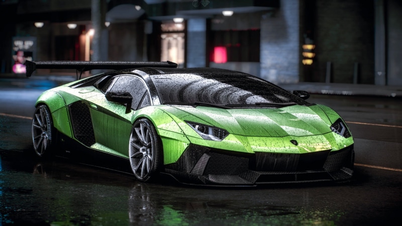 rain, green cars, Lamborghini, 1080P, car, vehicle